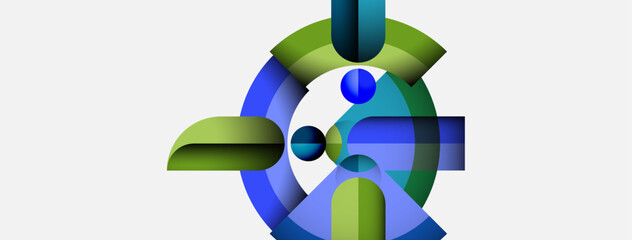 Wall Mural - abstract geometric shapes overlap, creating dynamic composition. blues, greens dominate neutral back