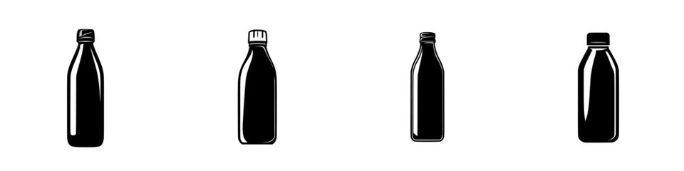 Wall Mural - Various silhouettes of bottles displayed in a minimalist style for icons representation in design and applications
