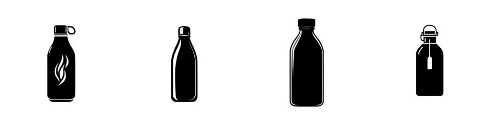Wall Mural - Collection of silhouette pictograms featuring various bottle designs for versatile use in digital projects and presentations