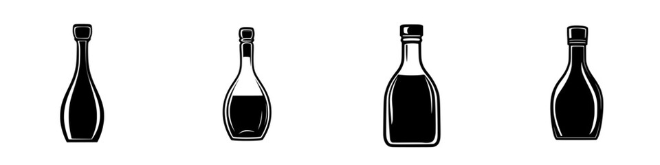 Wall Mural - Isolated vector icons set of silhouette pictograms representing different bottle shapes and designs suitable for various uses