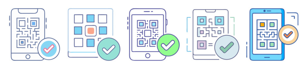 Mobile Device Authentication and Validation with QR Codes and Check Marks illustration