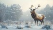 © Thares2020 - Majestic stag standing amidst a snowy forest landscape
