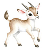 Baby Gazelle Illustration: An adorable baby gazelle with expressive eyes, small horns, and a playful stance, rendered in a charming illustration style.