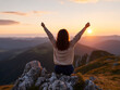 © kiet - Woman Sitting on Mountain Peak Embracing Freedom and Adventure at Sunrise 35232434 1