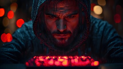 serious hacker analyzing encryption on a digital interface