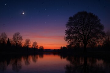 Wall Mural - serene twilight lake reflection