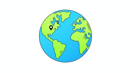 Wall Mural - Video with a colorful, multi-colored planet Earth. Land with geolocation, the place where the object or living creature is located. Geolocation, a geolocation icon that appears or pops out on the plan