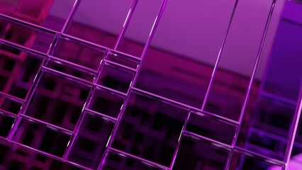 Wall Mural - Smooth purple glass rectangles of different sizes reflect light and each other as they rotate slowly, creating an abstract and mesmerizing visual
