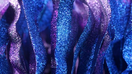 Wall Mural - shimmering blue and purple ribbons, covered in glitter, create a mesmerizing visual as they flow and