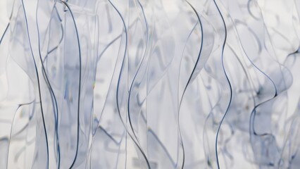 Wall Mural - plastic sheets with iridescent reflections are slowly moving and waving on a white background, creat