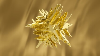 Wall Mural - golden cube structure rotating slowly, revealing intricate geometric details with luminous reflectio