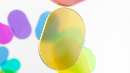 Wall Mural - yellow oval shape rotates in the center, surrounded by colorful rounded shapes of varying translucen
