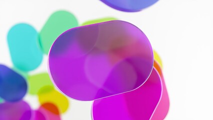 Wall Mural - vibrant rounded rectangle shapes rotating slowly against pristine white background, generating dynam