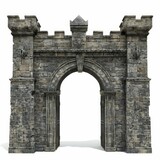 Ancient stone castle gate with an archway is leading into the fortress, promising safety and security