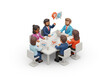 © Myowin - 3d icon of team discussion around table, business team collaboration, modern isometric style, clay 3d render, white background.