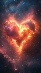 Wall Mural - cosmic galaxy themed 3d heart pattern glowing with celestial energy