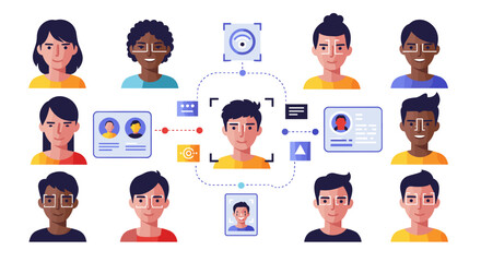 Wall Mural - diverse characters network vector illustration for digital identity and technology design