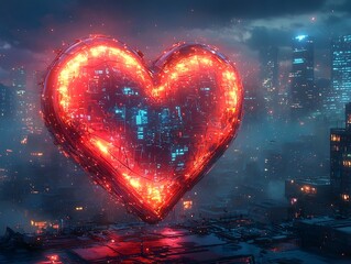 Wall Mural - heart a futuristic cityscape illuminated by glowing passion