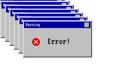 retro system error popup window with pixel warning icon. vintage style computer alert screen for vir