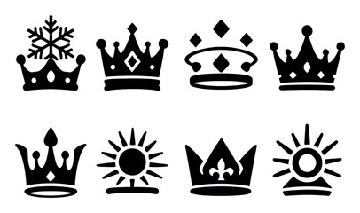 Wall Mural - crown and sun icon set. silhouette collection of royalty and celestial icons
