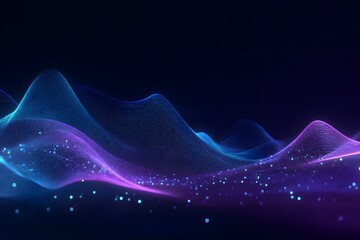 Wall Mural - abstract background with neon blue and purple waves of glowing particles and dots, creating an atmos