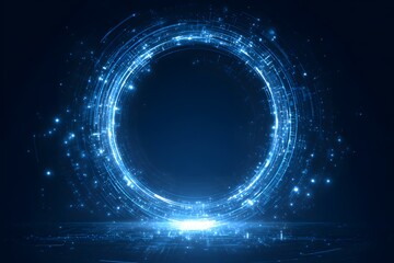 Wall Mural - abstract futuristic blue background with glowing digital elements and circuit board, a technology