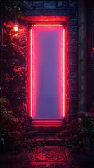 Wall Mural - neon illuminated archway in industrial setting