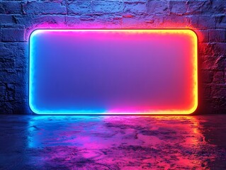 Wall Mural - Vibrant neon speaker with colorful sound waves and a blank card backdrop