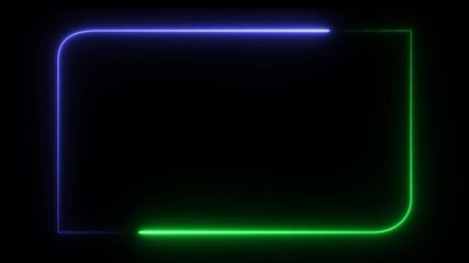 Wall Mural - Abstract glowing neon blue color rectangle frame icon animation. Neon light rectangle frame loading icon animation.