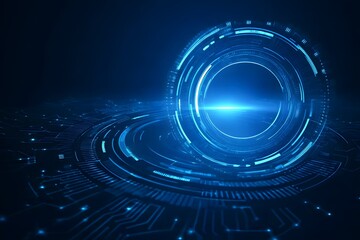 Wall Mural - abstract futuristic blue background with glowing digital elements and circuit board