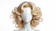 © Mini Minami - Voluminous bouncy blonde wig styled with soft curls on faceless mannequin against white background, elegant and glamorous look