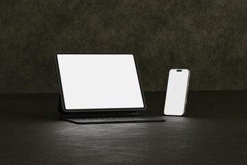 Wall Mural - responsive web design and website mockup, devices mock up, smartphone desktop tablet laptop template