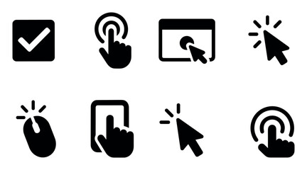 Wall Mural - Computer, cursor silhouette icon set. digital, click, mouse, touch, device icons