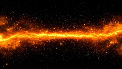 Wall Mural - Dynamic Fiery Orange Electrical Current Surrounded by Vibrant Particles on Dark Backdrop