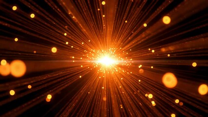 Wall Mural - dynamic orange abstraction glowing particles on beams of light in a futuristic background