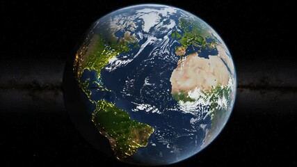 Wall Mural - earth from space continents oceans and city lights on dark starry background realistic globe digital