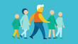 © Justlight - A person with Alzheimers walking confidently with the support of a caregiver and members of the community highlighting the importance of caring for those with the disease.. Vector illustration