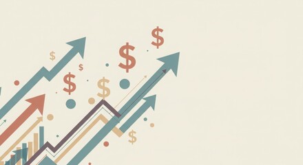 Abstract arrows pointing upwards with financial symbols, minimal layout
