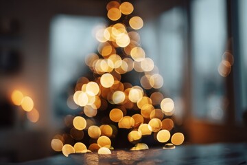 Wall Mural - Soft bokeh lights from a Christmas tree glowing in the blurred background.