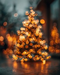 Wall Mural - Soft bokeh lights from a Christmas tree glowing in the blurred background.