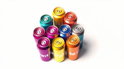 Sticker - This footage features a collection of colorful batteries arranged artfully. Perfect for showcasing energy and creativity. Ideal for promotional or educational use. Generative AI