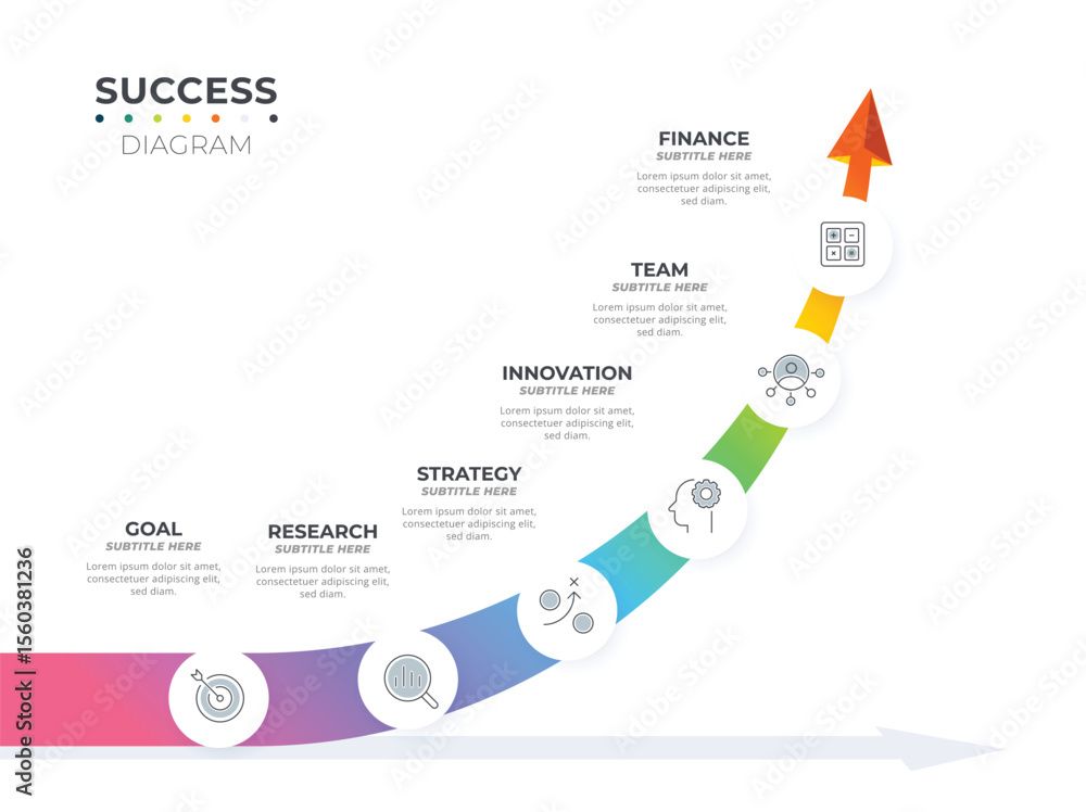Vector infographic arrow template with 6 steps. Business growth concept ...