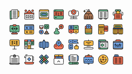 Collection of colorful digital icons representing various office and technology tools