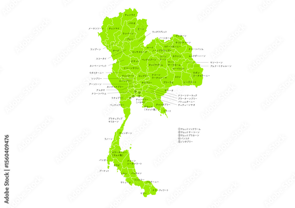 世界地図より、タイ王国の行政区分地図 (Map of Thailand) Stock Vector | Adobe Stock
