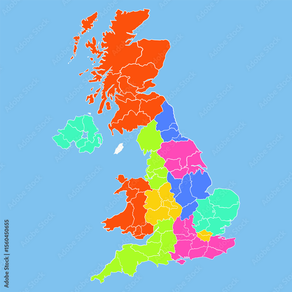 Uk Map Colour In Map of the United Kingdom with colored regions Stock Vector | Adobe Stock