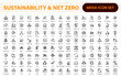 © artnazu - Set of sustainability and Net Zero, environmental, ecological, recyling, green, organic, industry thin line icons. Linear ecology simple symbol collection.