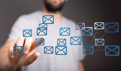 Digital illustration of email network, communication concept.