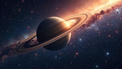 Wall Mural - Saturns Majestic Rings Gleam Amidst Distant Galaxies A Breathtaking Cosmic Vista