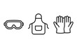 © Lion - Safety icons: goggles, apron, gloves line art for protection vector icon isolated illustration