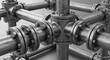 © Purqon Ar Rasyid - Industrial metal pipes and fittings interconnected in a complex network.